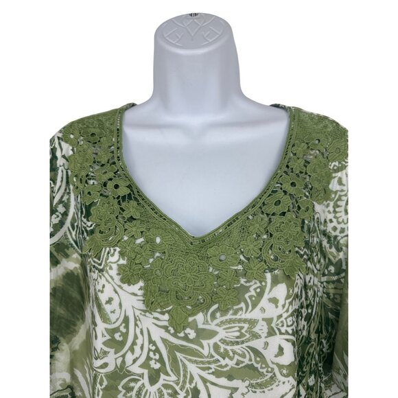 Catherines Short Sleeve Floral Tie-Dye Top With Crochet Neckline Womens Size 2X - Picture 2 of 8